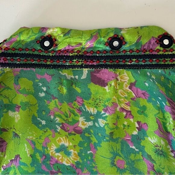 Artisan de Luxe Embroidered Kimono Top Boho Open Front Cardigan Green Floral XS - Picture 7 of 10